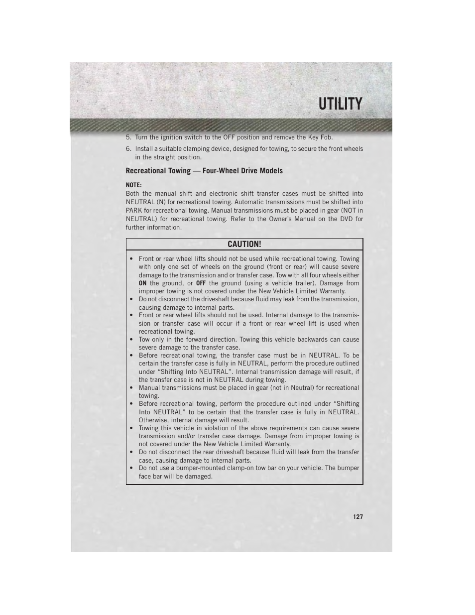 Recreational towing — four-wheel drive models, Utility | Ram Trucks 2014 Chassis Cab Commercial - User Guide User Manual | Page 129 / 204