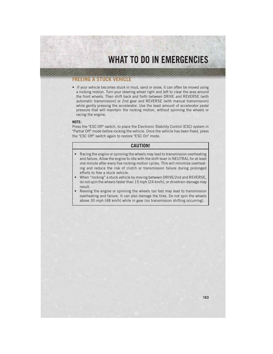 Freeing a stuck vehicle, What to do in emergencies | Ram Trucks 2014 Chassis Cab Commercial - User Guide User Manual | Page 165 / 204