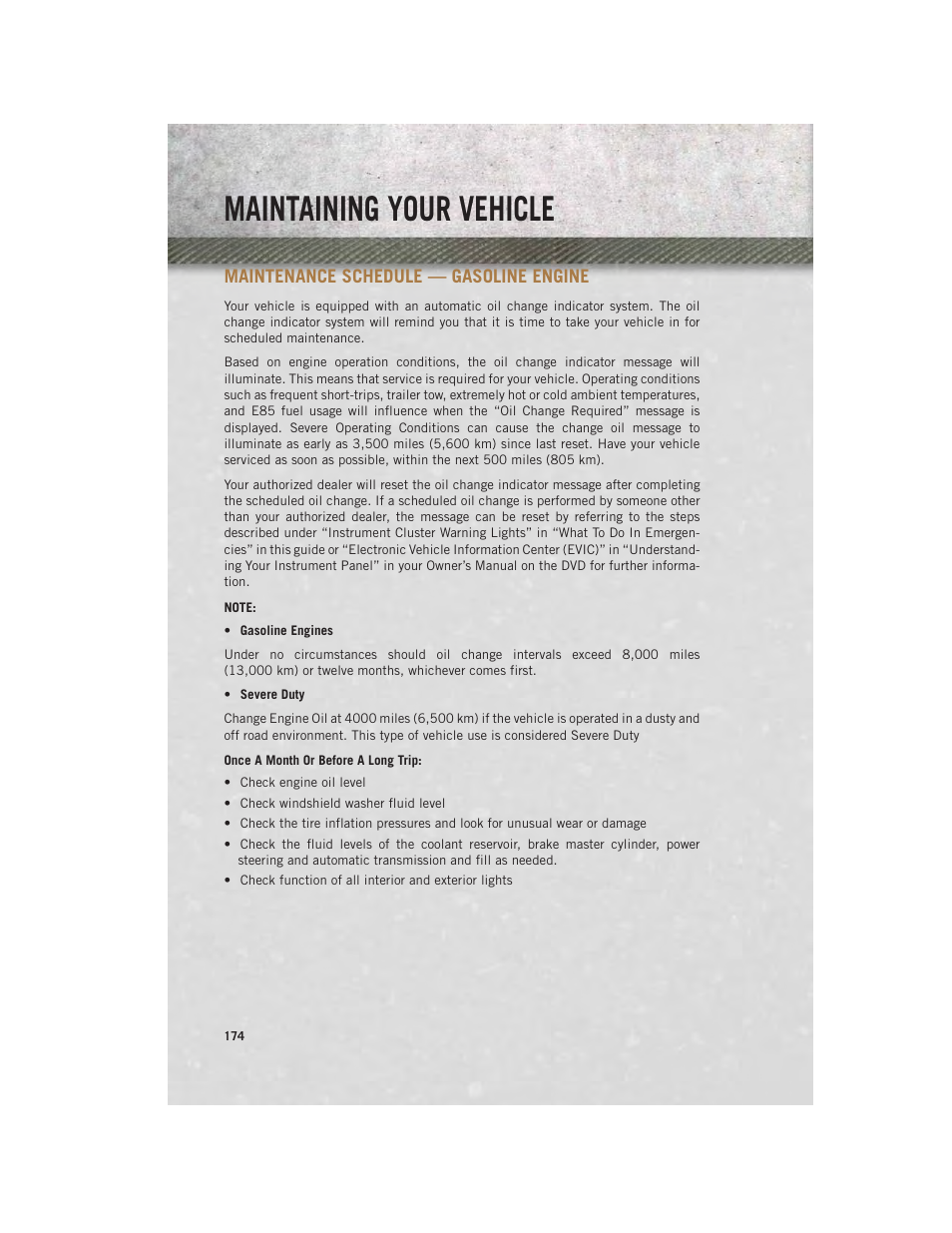 Maintenance schedule — gasoline engine, Maintenance schedule, Gasoline engine | Maintaining your vehicle | Ram Trucks 2014 Chassis Cab Commercial - User Guide User Manual | Page 176 / 204
