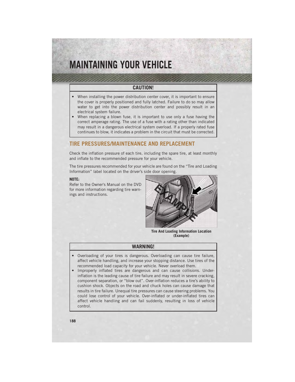 Tire pressures/maintenance and replacement, Tire pressures/maintenance and, Replacement | Maintaining your vehicle | Ram Trucks 2014 Chassis Cab Commercial - User Guide User Manual | Page 190 / 204