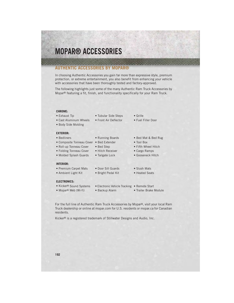 Mopar® accessories, Authentic accessories by mopar, Authentic accessories by | Mopar | Ram Trucks 2014 Chassis Cab Commercial - User Guide User Manual | Page 194 / 204