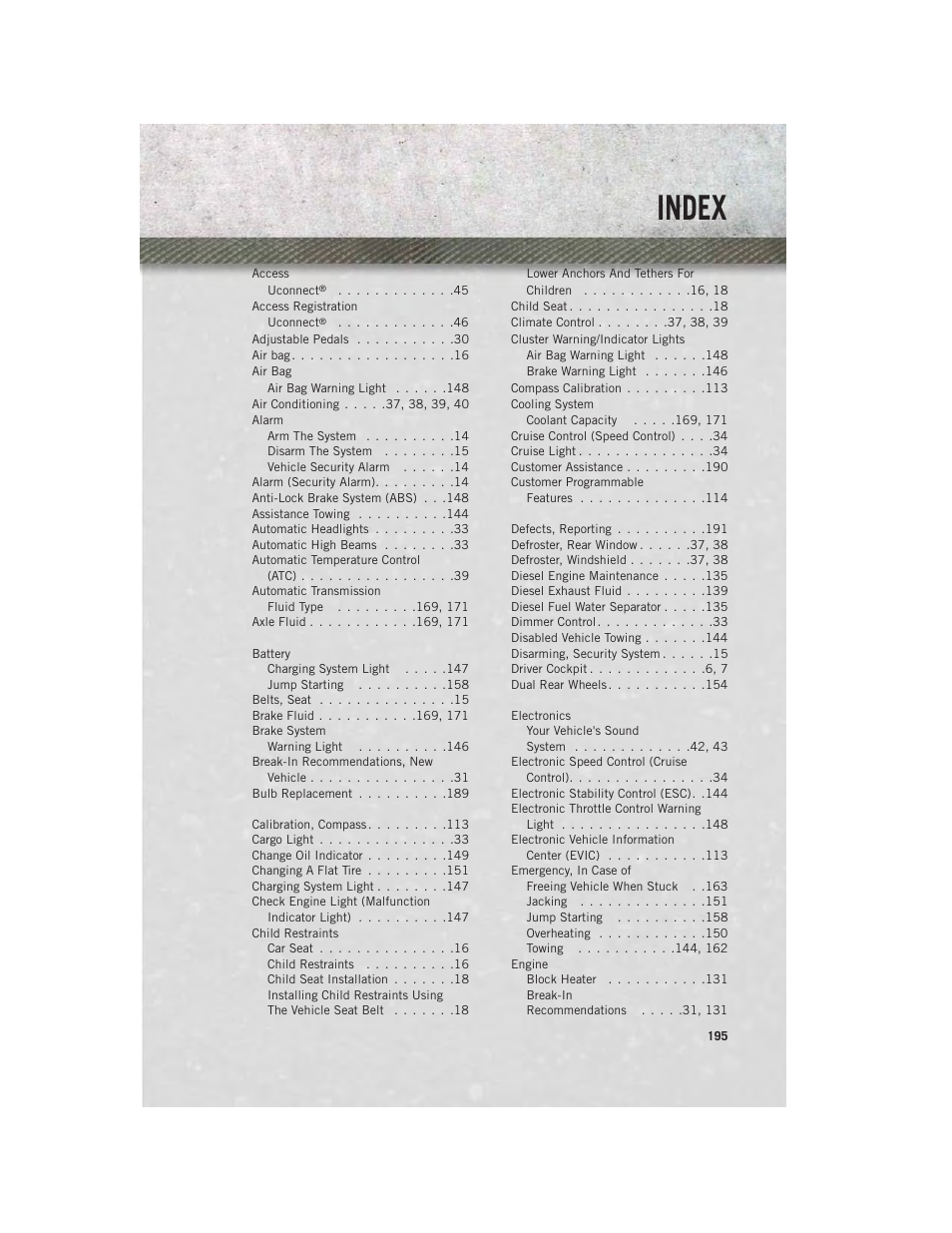 Index | Ram Trucks 2014 Chassis Cab Commercial - User Guide User Manual | Page 197 / 204