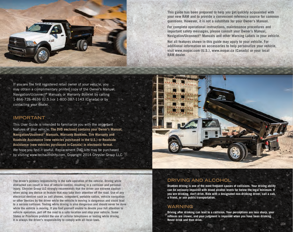Important, Driving and alcohol, Warning | Ram Trucks 2014 Chassis Cab Commercial - User Guide User Manual | Page 203 / 204