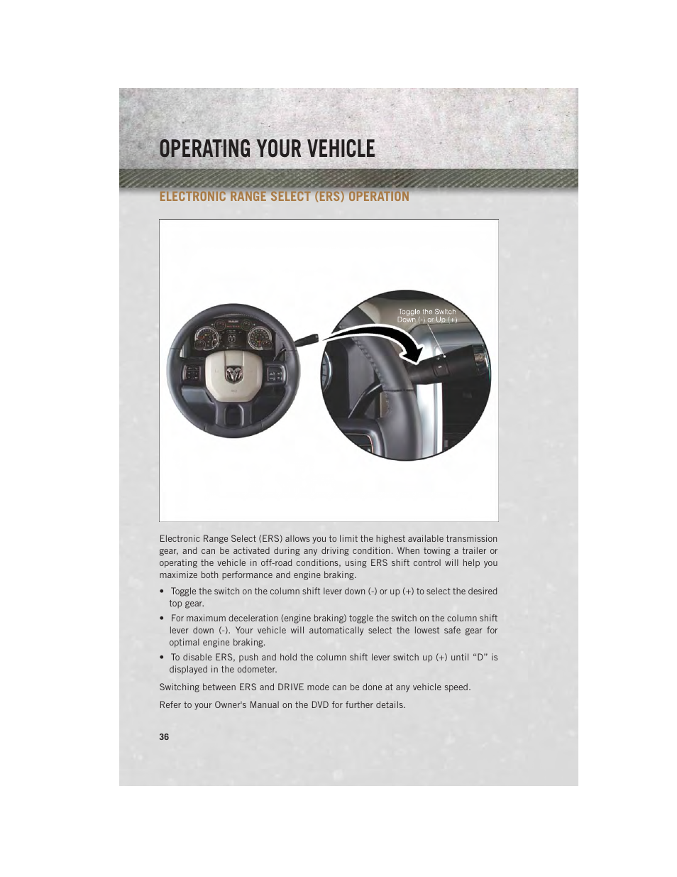 Electronic range select (ers) operation, Electronic range select (ers), Operation | Operating your vehicle | Ram Trucks 2014 Chassis Cab Commercial - User Guide User Manual | Page 38 / 204