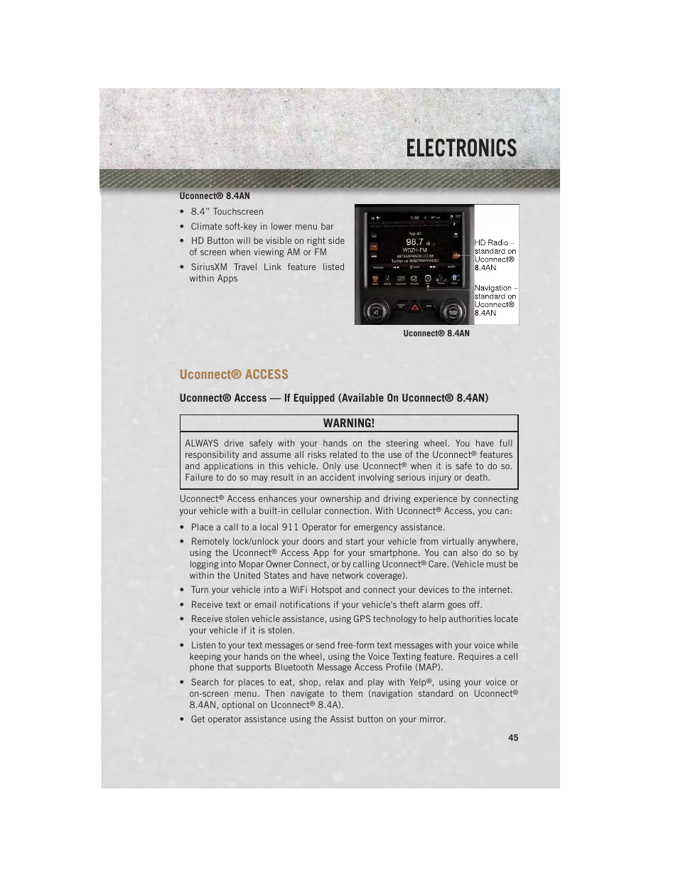 Uconnect® access, Uconnect, Access | Electronics, Warning | Ram Trucks 2014 Chassis Cab Commercial - User Guide User Manual | Page 47 / 204