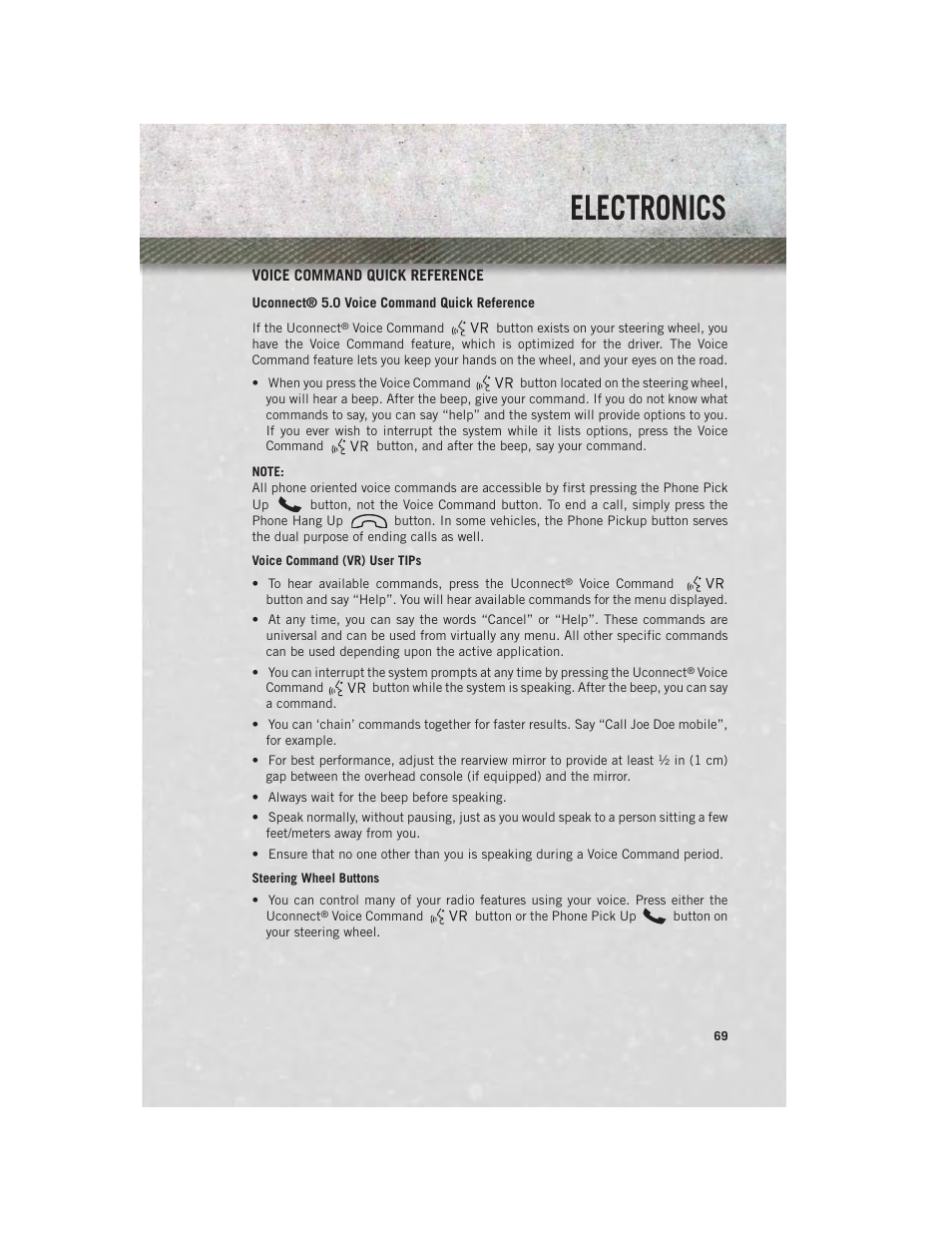 Voice command quick reference, Electronics | Ram Trucks 2014 Chassis Cab Commercial - User Guide User Manual | Page 71 / 204