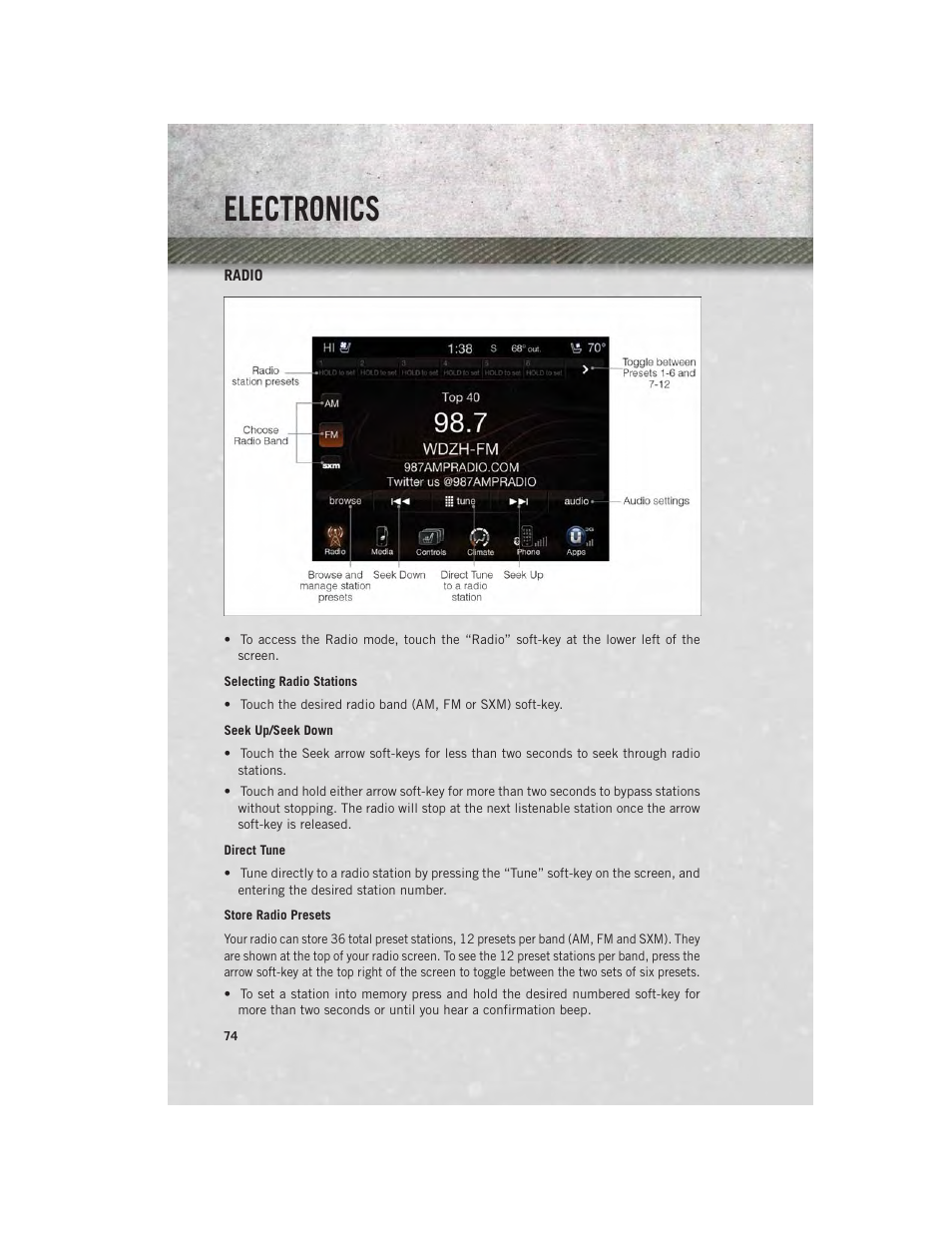 Radio, Electronics | Ram Trucks 2014 Chassis Cab Commercial - User Guide User Manual | Page 76 / 204
