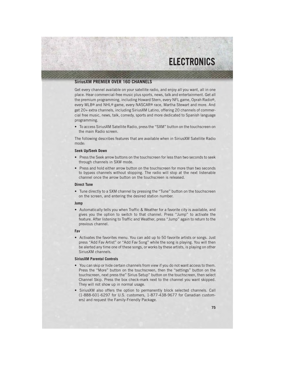 Siriusxm premier over 160 channels, Electronics | Ram Trucks 2014 Chassis Cab Commercial - User Guide User Manual | Page 77 / 204