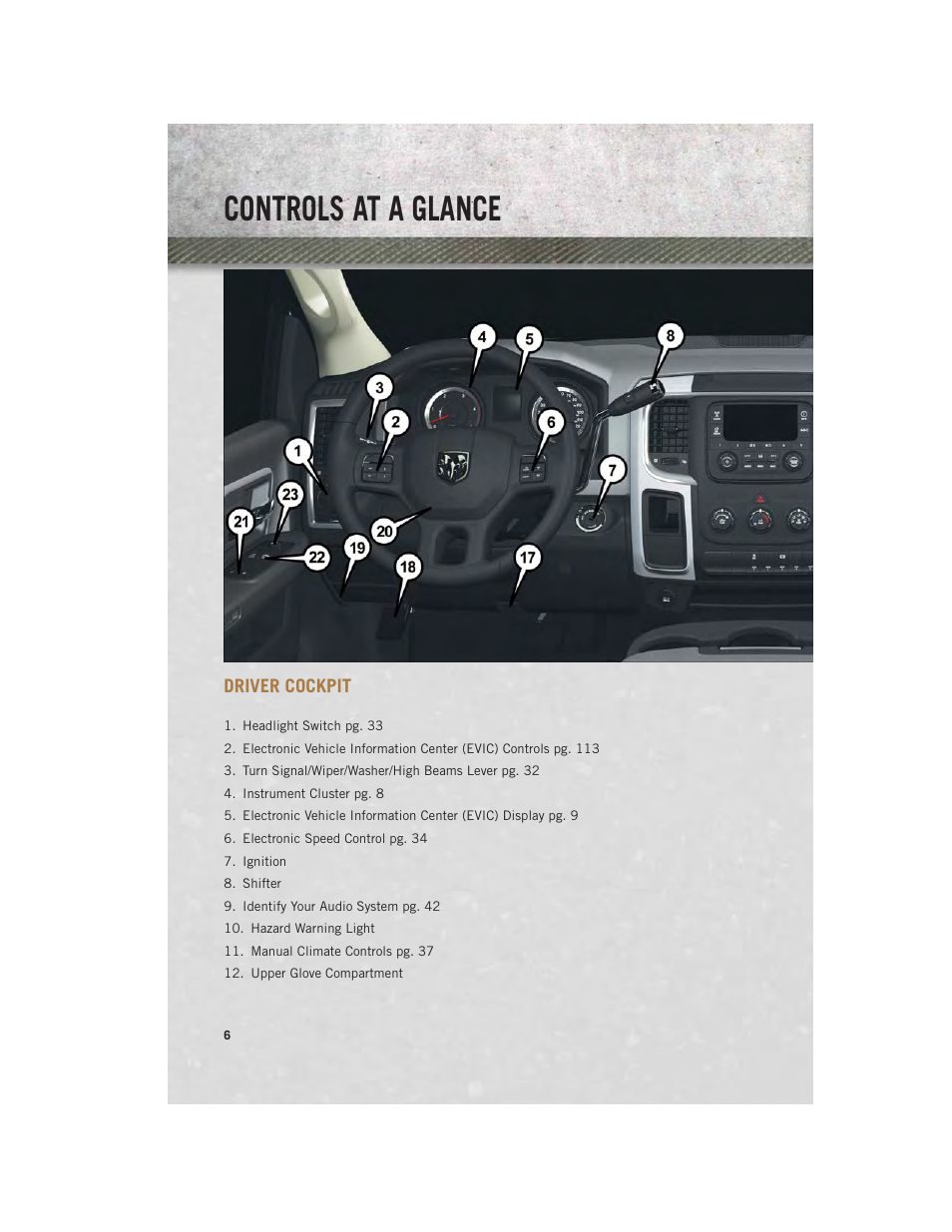 Controls at a glance, Driver cockpit | Ram Trucks 2014 Chassis Cab Commercial - User Guide User Manual | Page 8 / 204