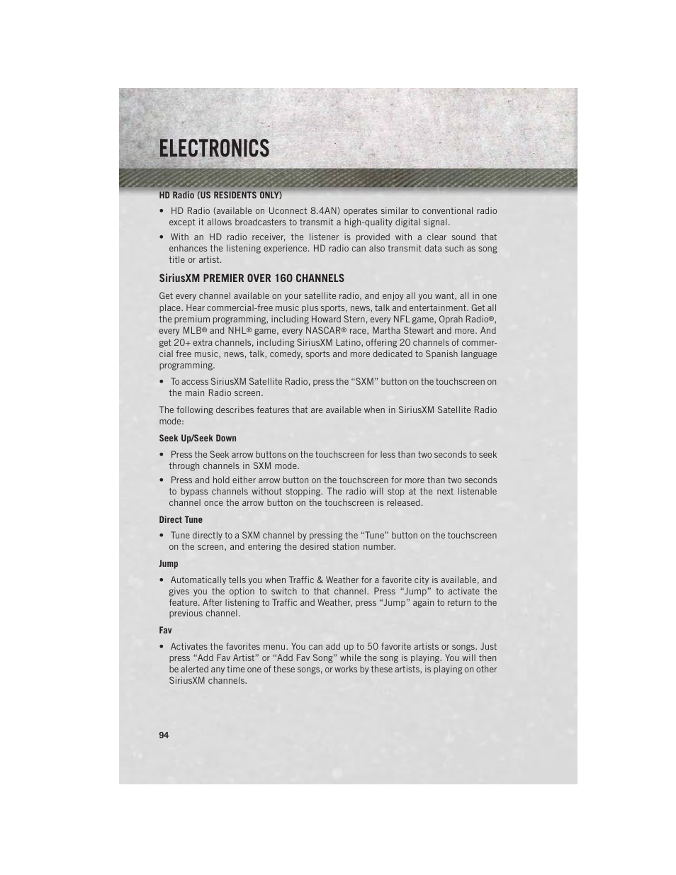 Siriusxm premier over 160 channels, Electronics | Ram Trucks 2014 Chassis Cab Commercial - User Guide User Manual | Page 96 / 204