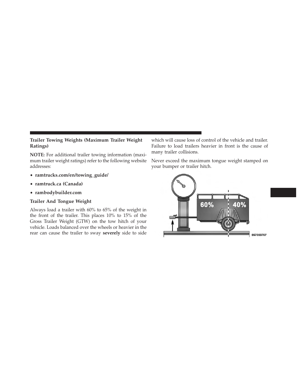 Trailer and tongue weight | Ram Trucks 2014 ProMaster Commercial - Owner Manual User Manual | Page 265 / 406