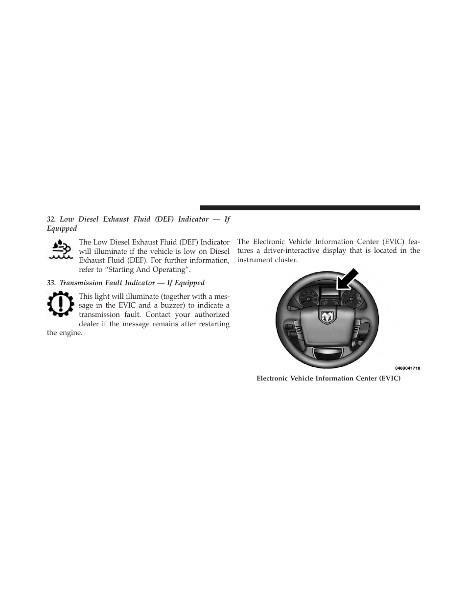 Electronic vehicle information center (evic), Electronic vehicle information, Center (evic) | Ram Trucks 2014 ProMaster Commercial - Diesel Supplement User Manual | Page 26 / 128