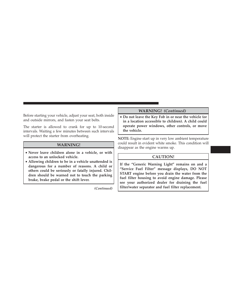 Starting procedures | Ram Trucks 2014 ProMaster Commercial - Diesel Supplement User Manual | Page 33 / 128