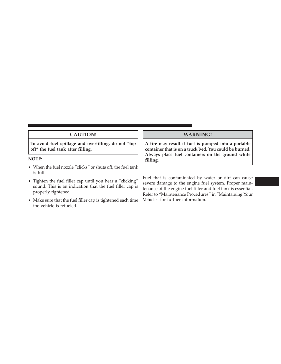 Avoid using contaminated fuel | Ram Trucks 2014 ProMaster Commercial - Diesel Supplement User Manual | Page 65 / 128