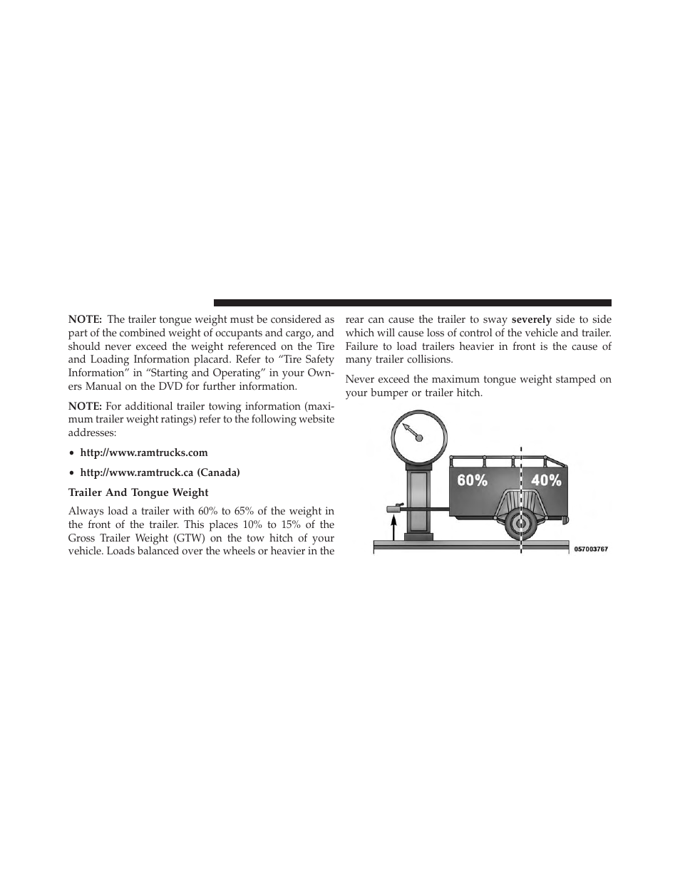 Trailer and tongue weight | Ram Trucks 2014 ProMaster Commercial - Diesel Supplement User Manual | Page 76 / 128