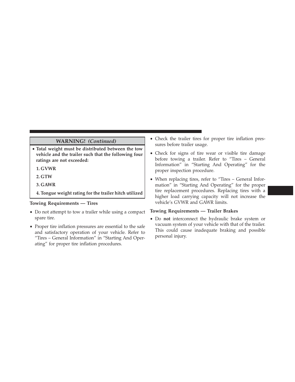 Towing requirements — tires, Towing requirements — trailer brakes | Ram Trucks 2014 ProMaster Commercial - Diesel Supplement User Manual | Page 79 / 128