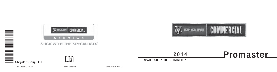 Ram Trucks 2014 ProMaster Commercial - Warranty Manual User Manual | 44 pages