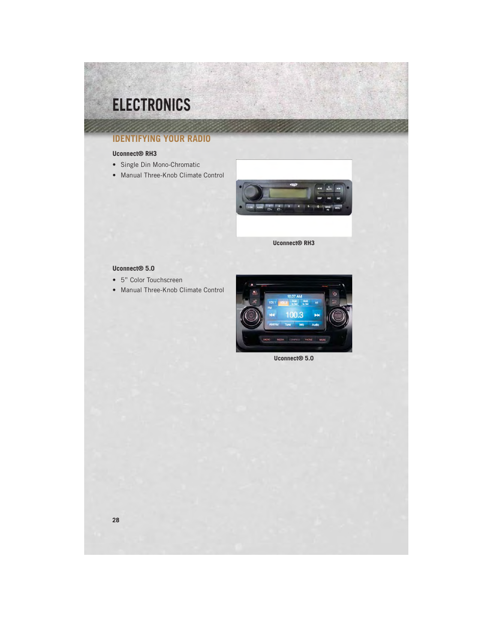 Identifying your radio, Electronics | Ram Trucks 2014 ProMaster Commercial - User Guide User Manual | Page 30 / 108