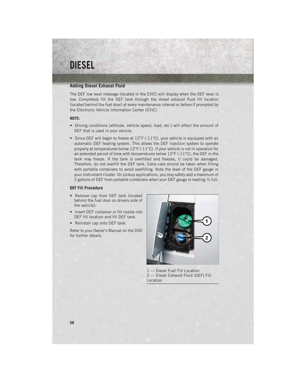 Adding diesel exhaust fluid, Diesel | Ram Trucks 2014 ProMaster Commercial - User Guide User Manual | Page 60 / 108