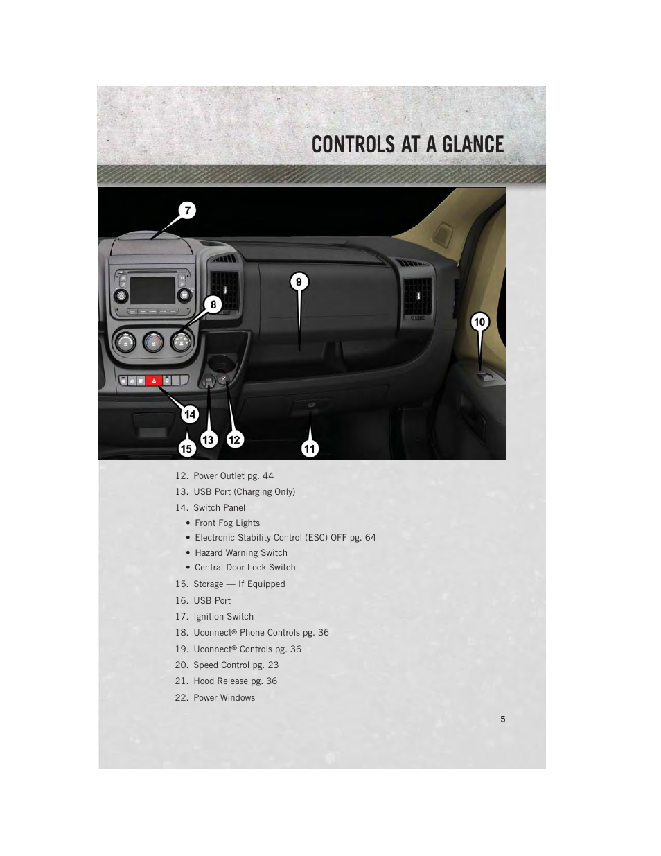 Controls at a glance | Ram Trucks 2014 ProMaster Commercial - User Guide User Manual | Page 7 / 108