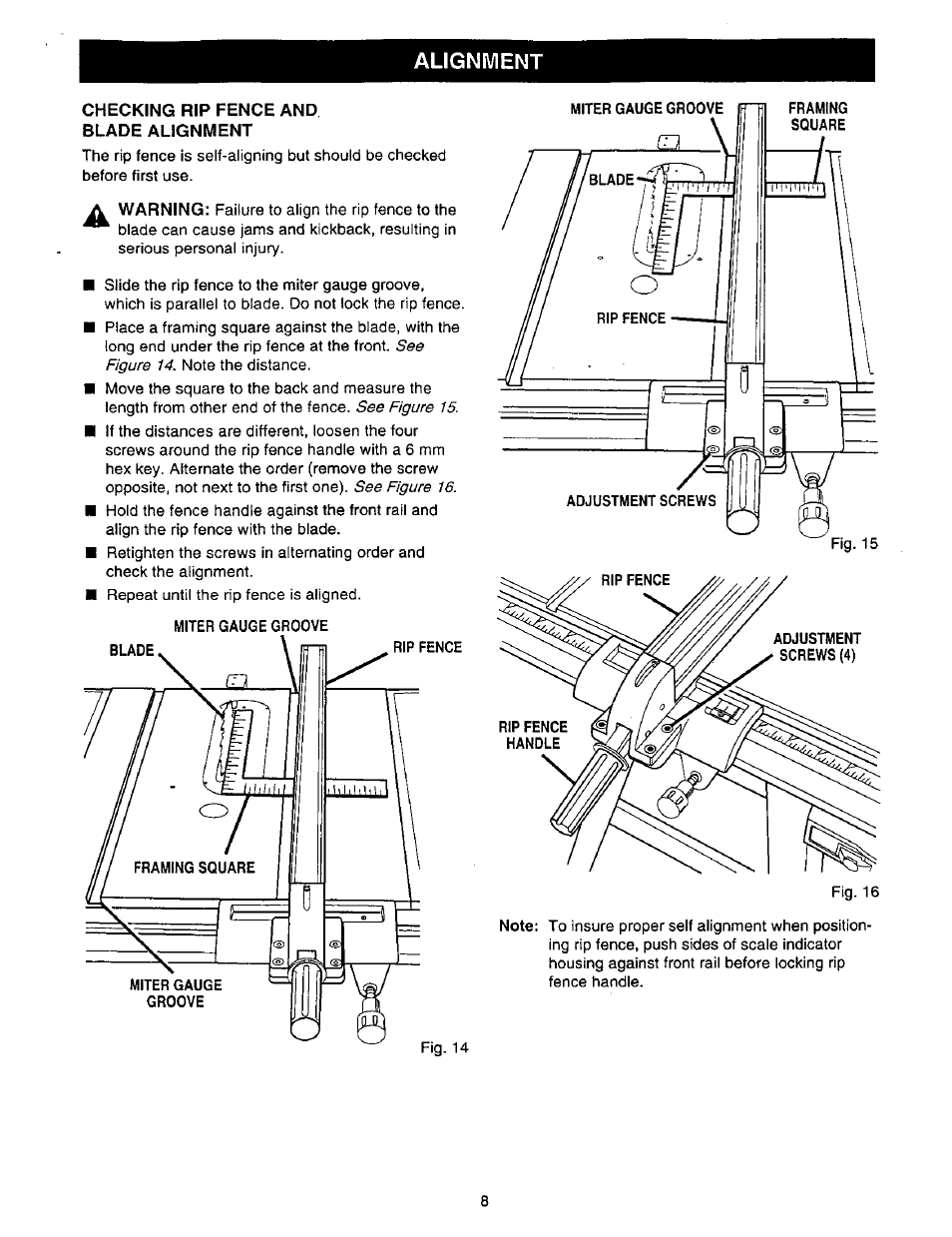 Alignment | Craftsman 315.228410 User Manual | Page 8 / 8