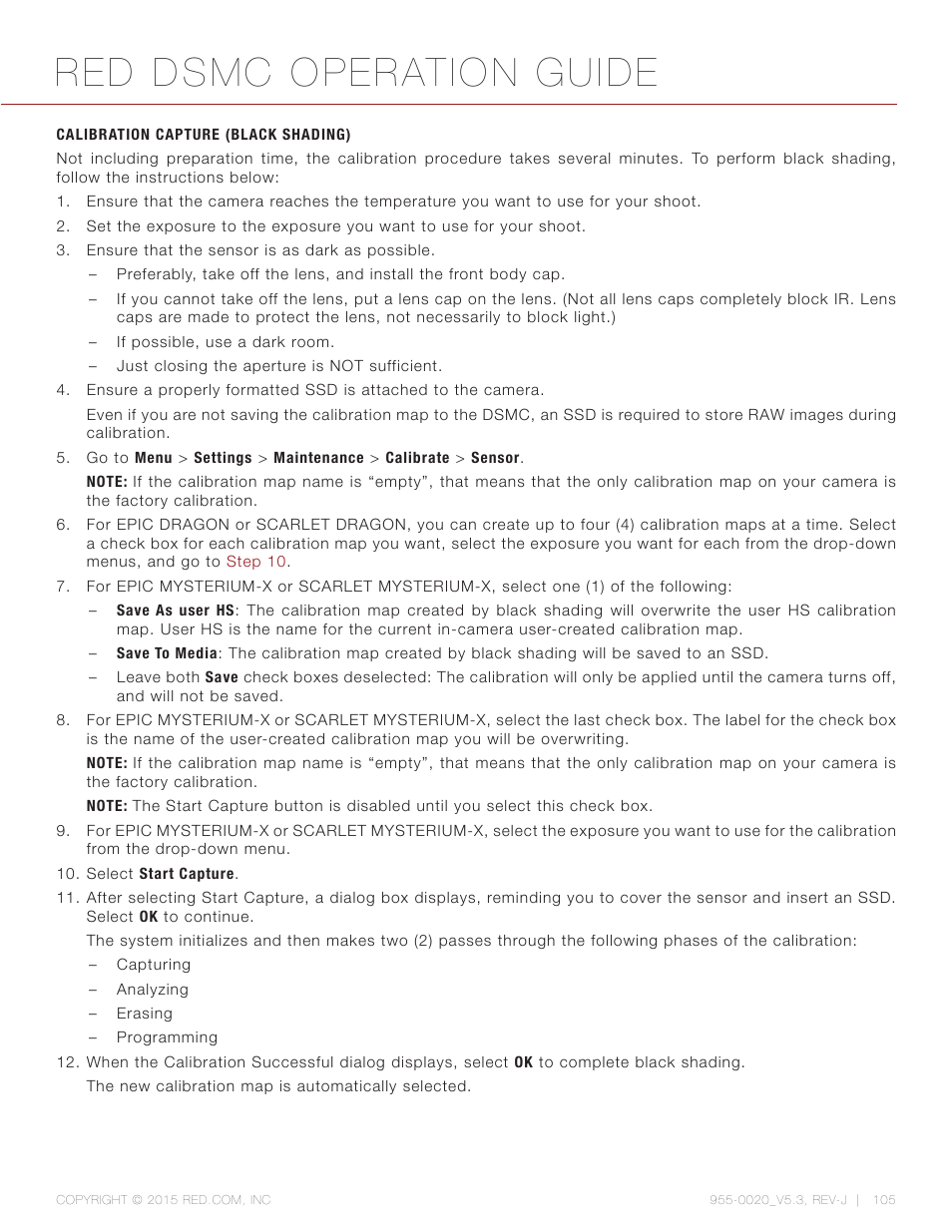 Calibration capture (black shading), Calibration capture, Red dsmc operation guide | RED DSMC User Manual | Page 105 / 210