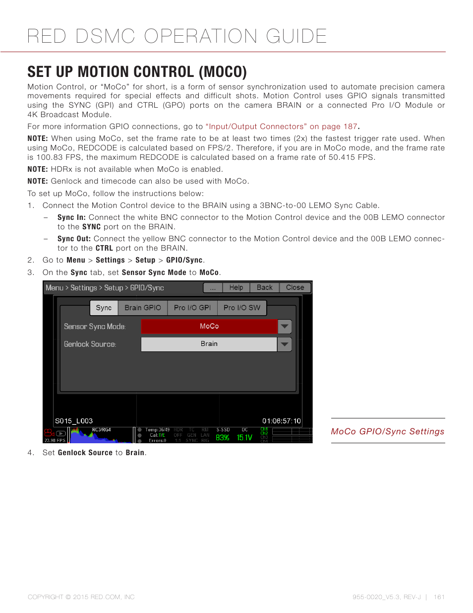 Set up motion control (moco), Red dsmc operation guide | RED DSMC User Manual | Page 161 / 210