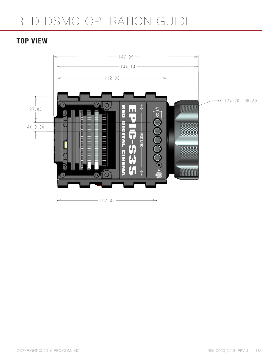 Top view, Red dsmc operation guide | RED DSMC User Manual | Page 184 / 210