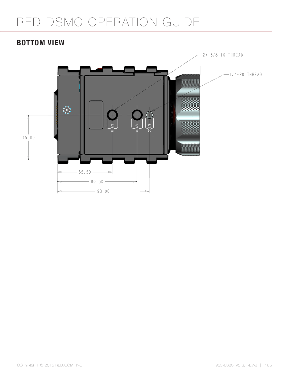 Bottom view, Red dsmc operation guide | RED DSMC User Manual | Page 185 / 210