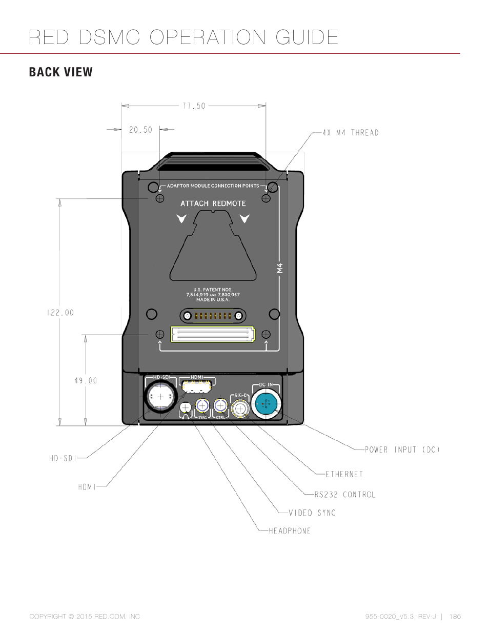 Back view, Red dsmc operation guide | RED DSMC User Manual | Page 186 / 210