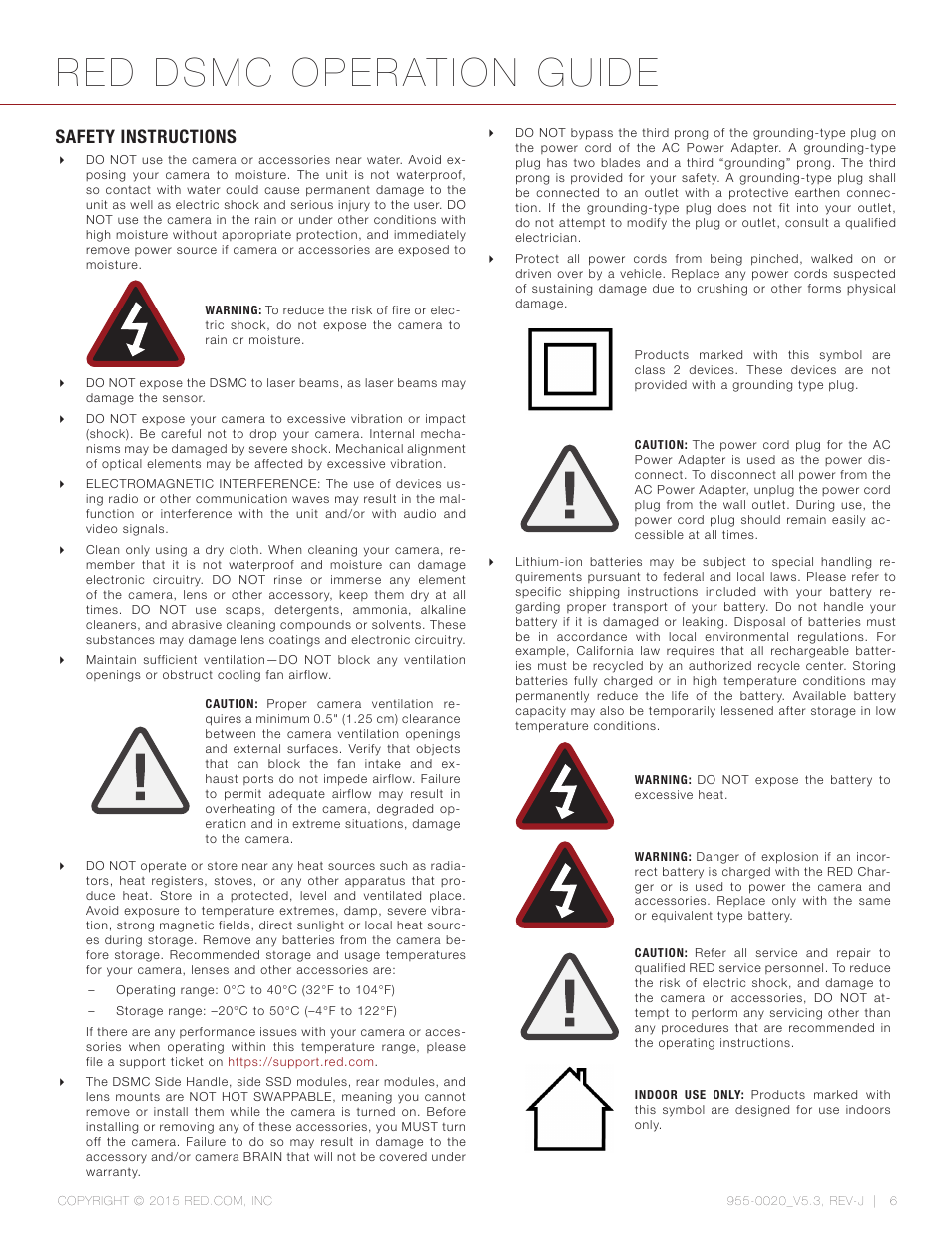 Safety instructions, Red dsmc operation guide | RED DSMC User Manual | Page 6 / 210