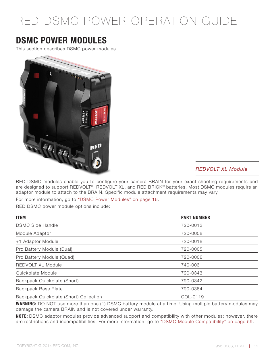 Dsmc power modules, Red dsmc power operation guide | RED DSMC POWER User Manual | Page 12 / 62