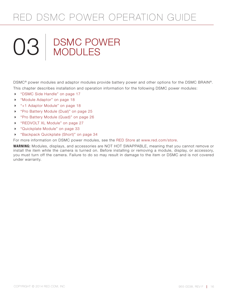 Dsmc power modules, Red dsmc power operation guide | RED DSMC POWER User Manual | Page 16 / 62