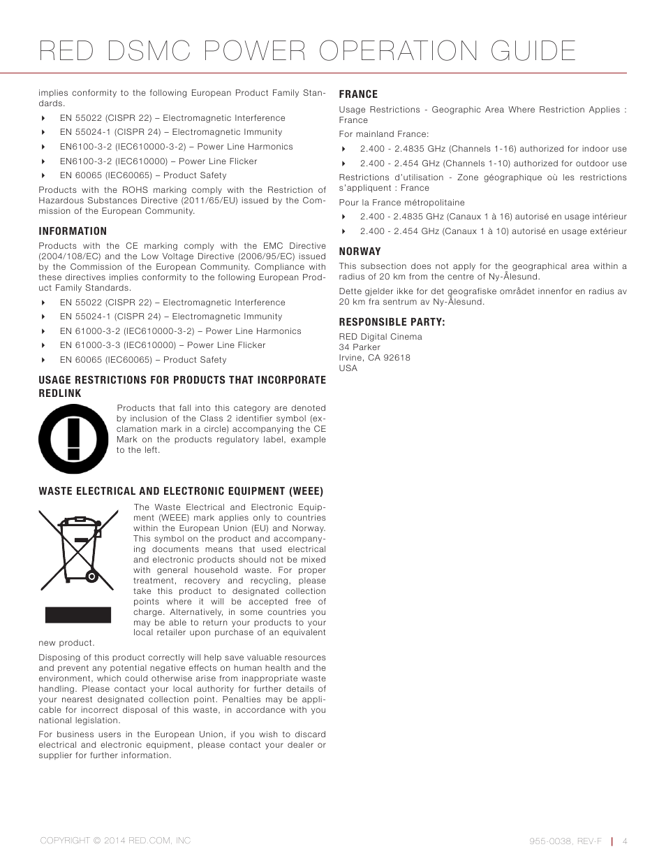 Red dsmc power operation guide | RED DSMC POWER User Manual | Page 4 / 62