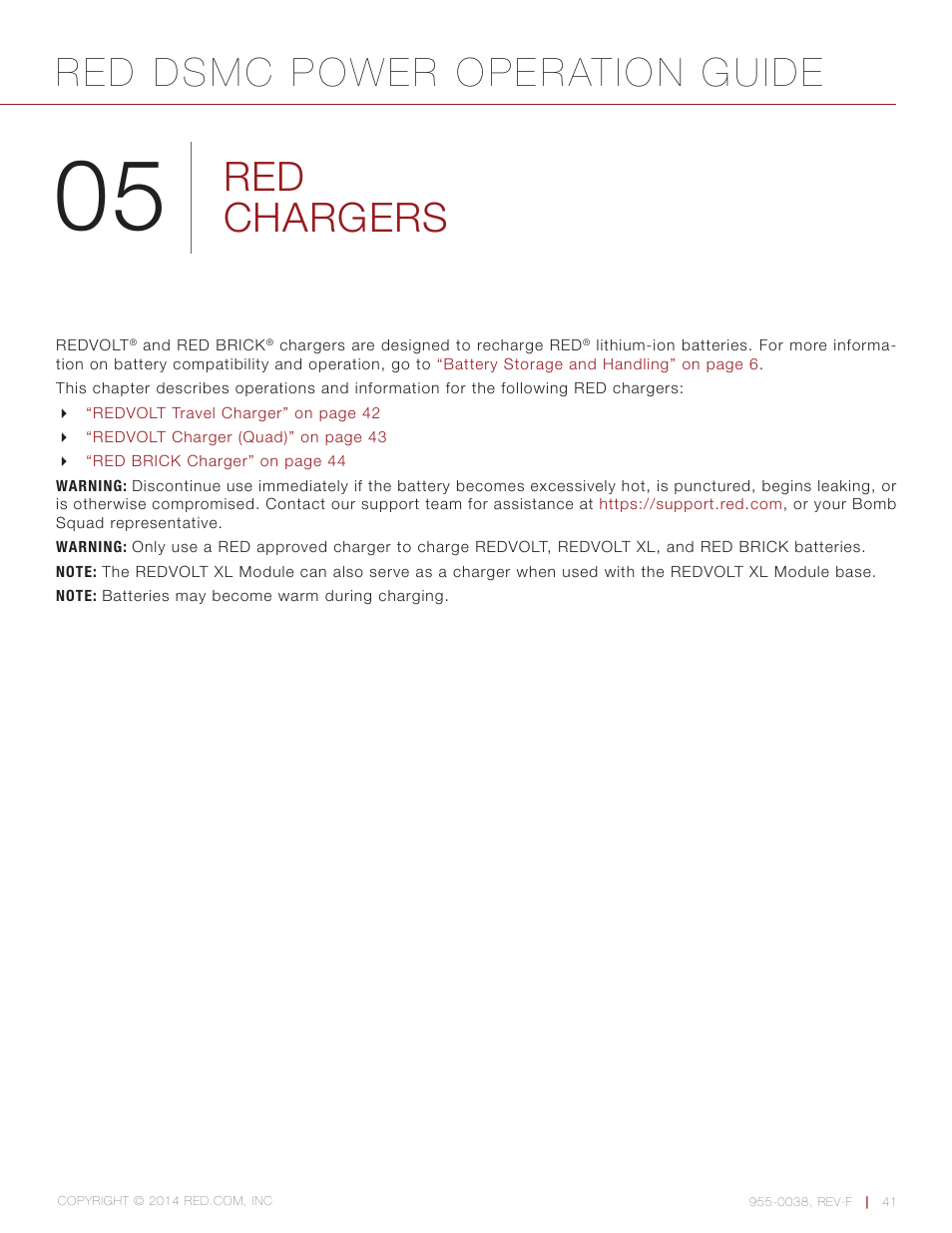 Red chargers, Red dsmc power operation guide | RED DSMC POWER User Manual | Page 41 / 62
