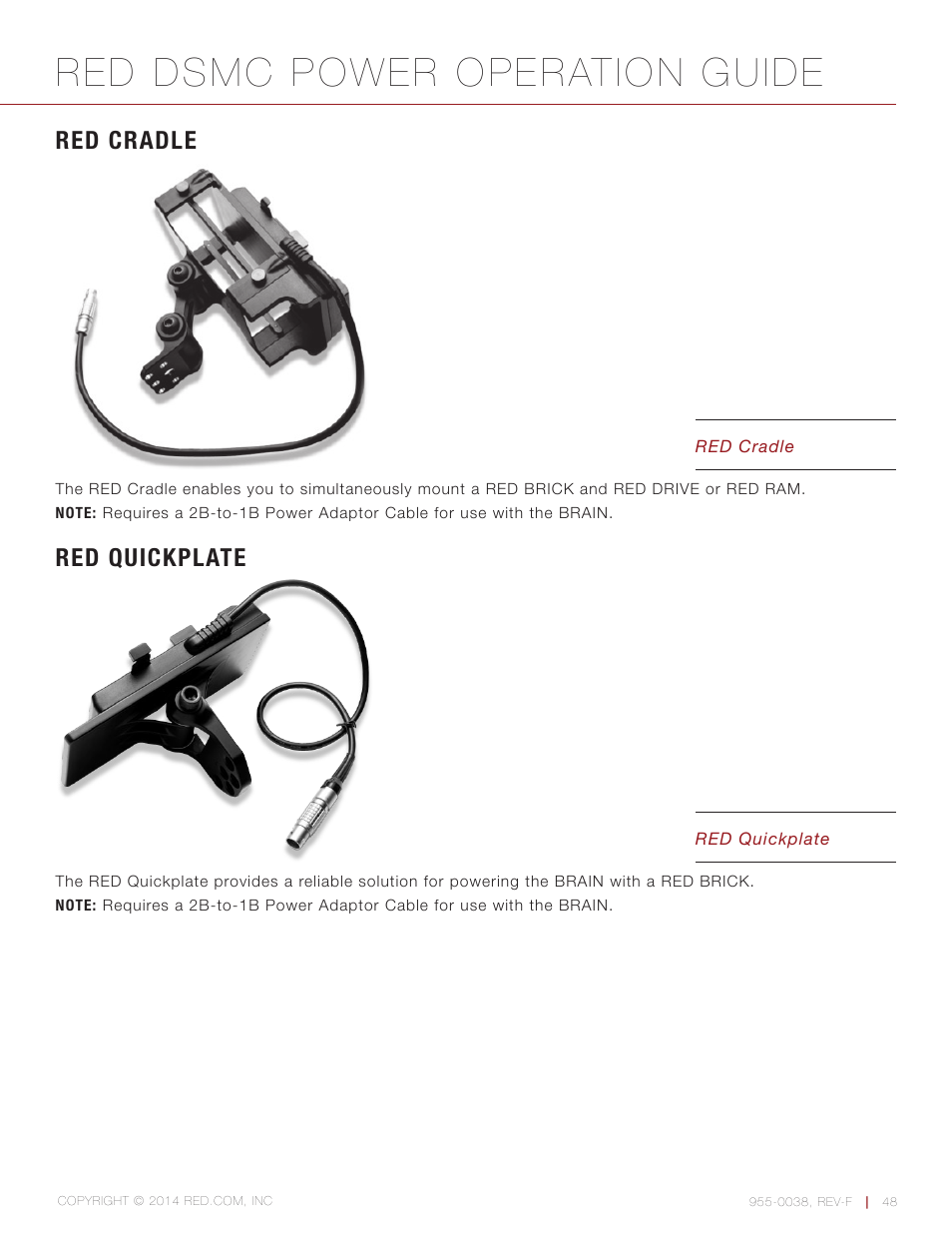 Red cradle, Red quickplate, Red dsmc power operation guide | RED DSMC POWER User Manual | Page 48 / 62