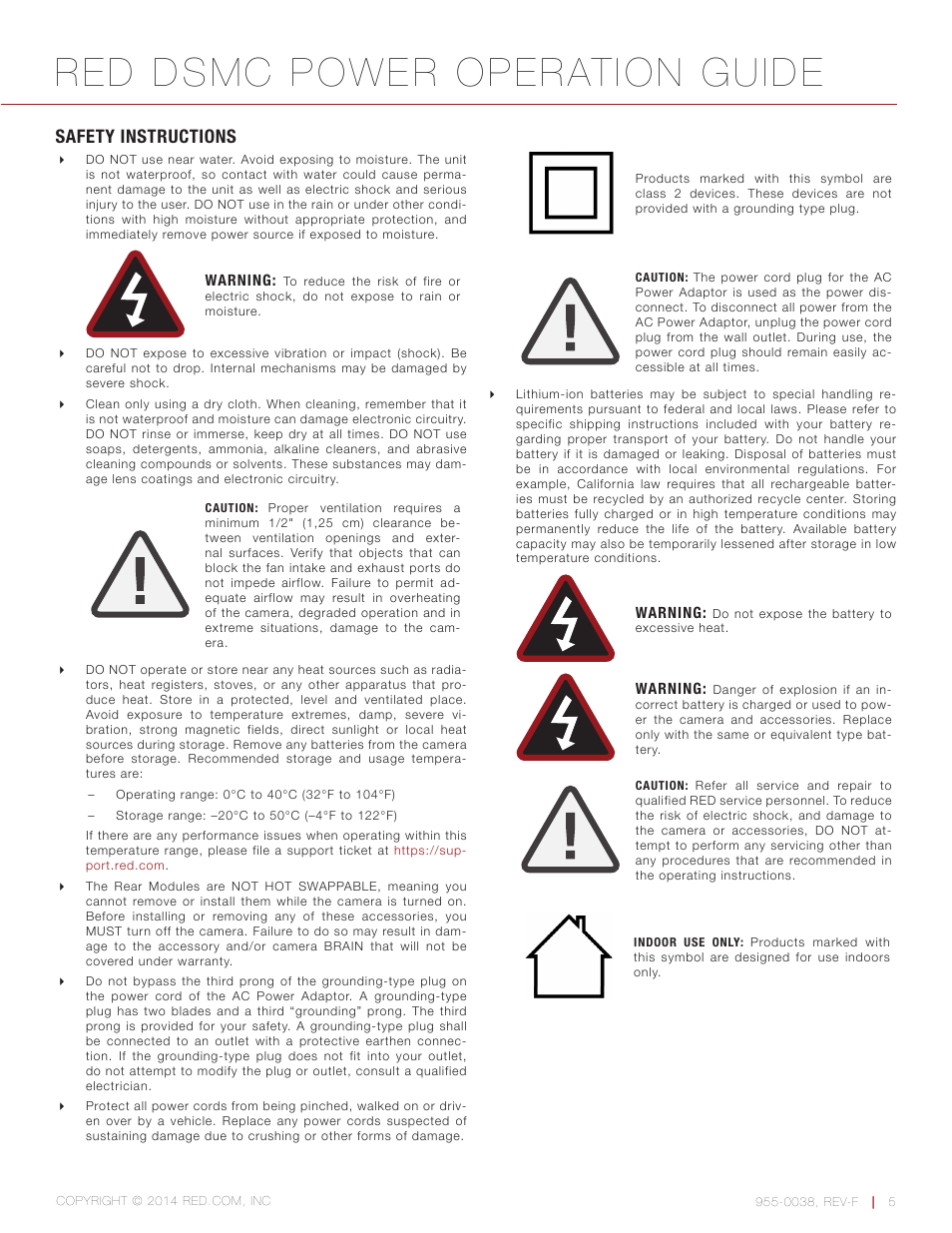 Safety instructions, Red dsmc power operation guide | RED DSMC POWER User Manual | Page 5 / 62