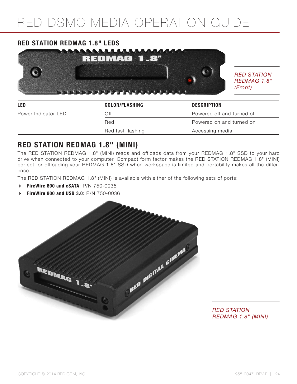 Red station redmag 1.8” leds, Red station redmag 1.8” (mini), Red dsmc media operation guide | Red station redmag 1.8" (mini), Red station redmag 1.8" leds | RED DSMC MEDIA User Manual | Page 24 / 80