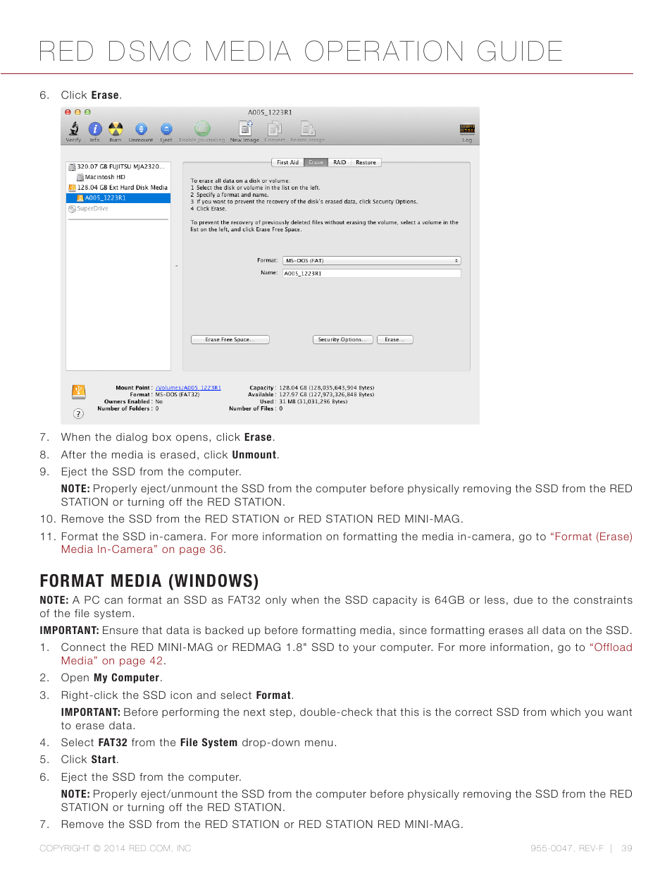 Format media (windows), Red dsmc media operation guide | RED DSMC MEDIA User Manual | Page 39 / 80