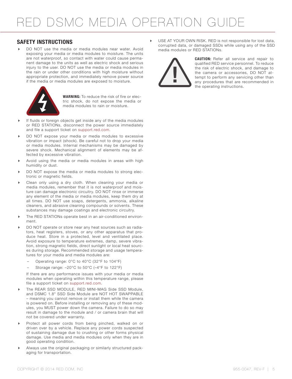 Safety instructions, Red dsmc media operation guide | RED DSMC MEDIA User Manual | Page 5 / 80