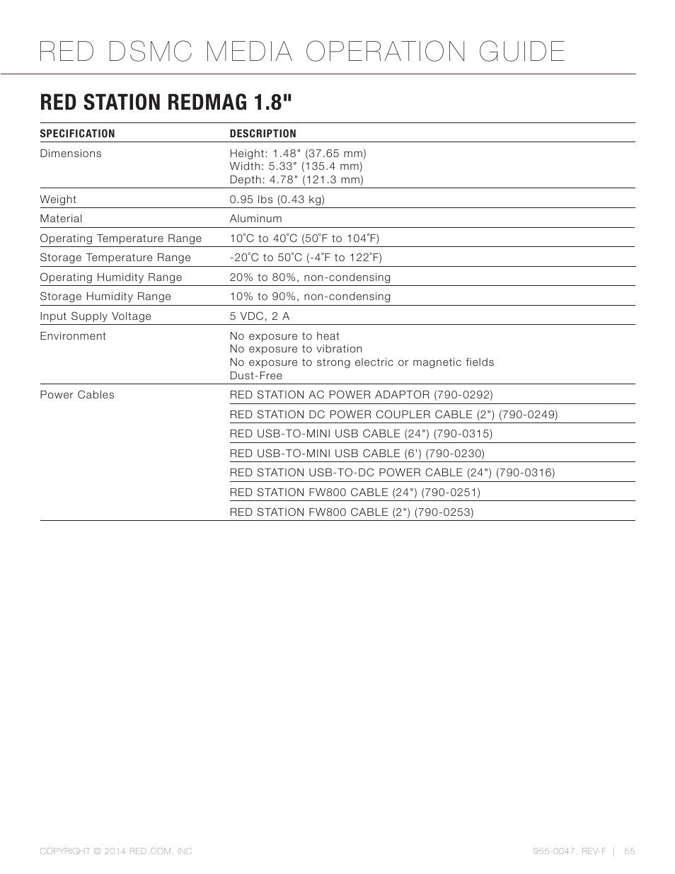 Red station redmag 1.8, Red dsmc media operation guide | RED DSMC MEDIA User Manual | Page 55 / 80