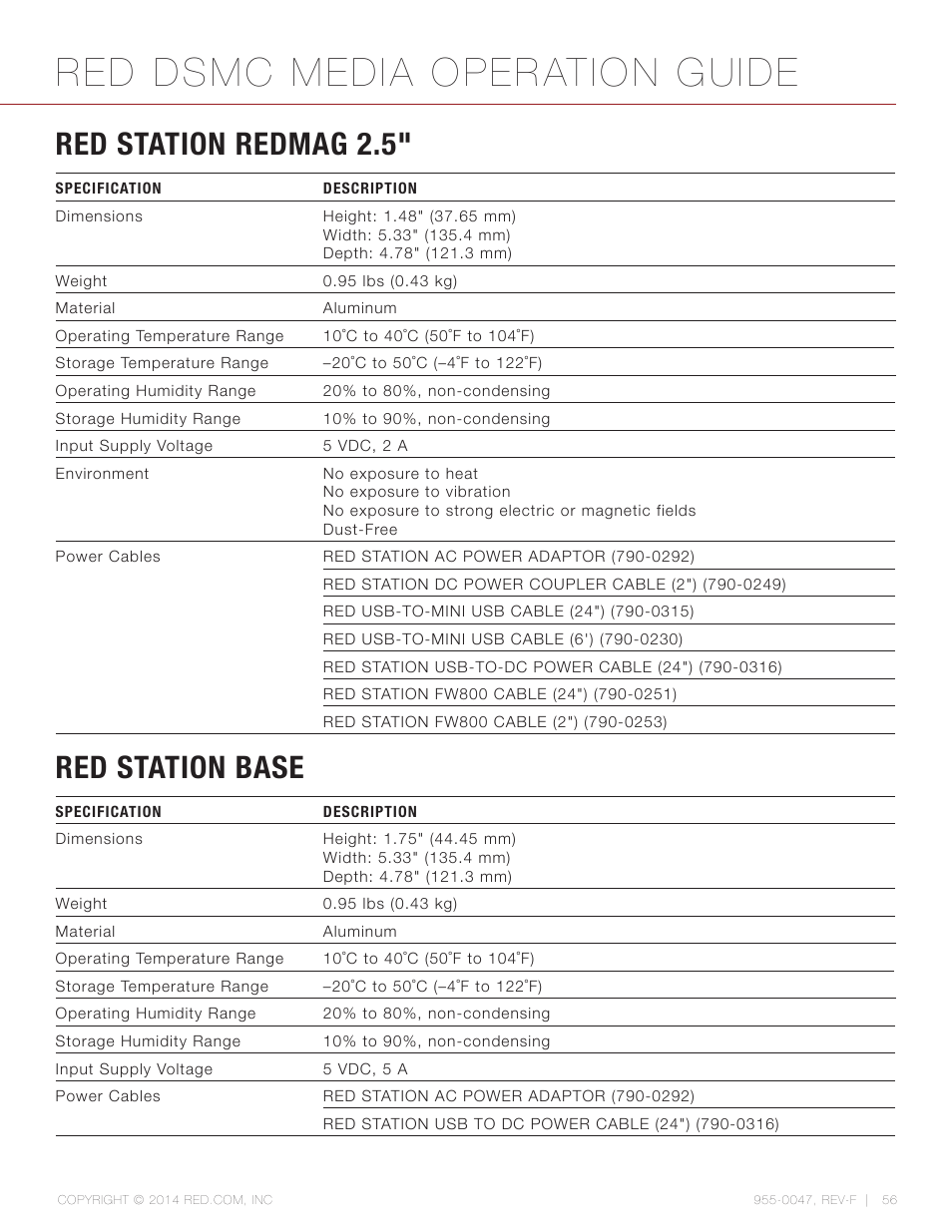 Red station redmag 2.5, Red station base, Red dsmc media operation guide | RED DSMC MEDIA User Manual | Page 56 / 80