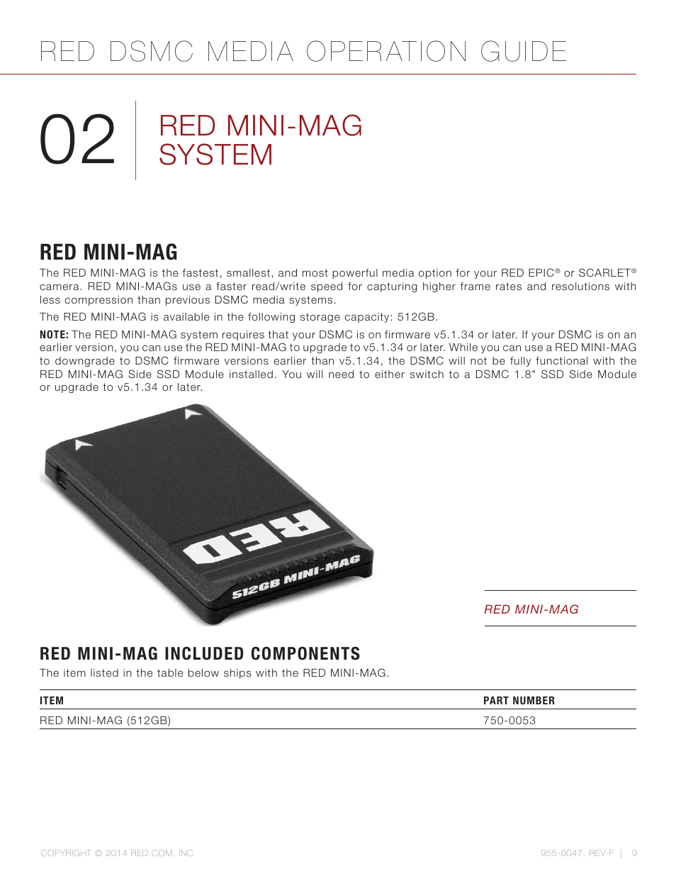 Red mini-mag system, Red mini-mag, Red mini-mag included components | Red dsmc media operation guide | RED DSMC MEDIA User Manual | Page 9 / 80