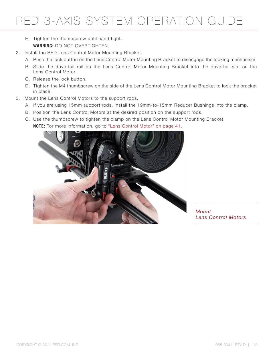 Red 3-axis system operation guide | RED 3-AXIS LENS CONTROL SYSTEM User Manual | Page 12 / 71