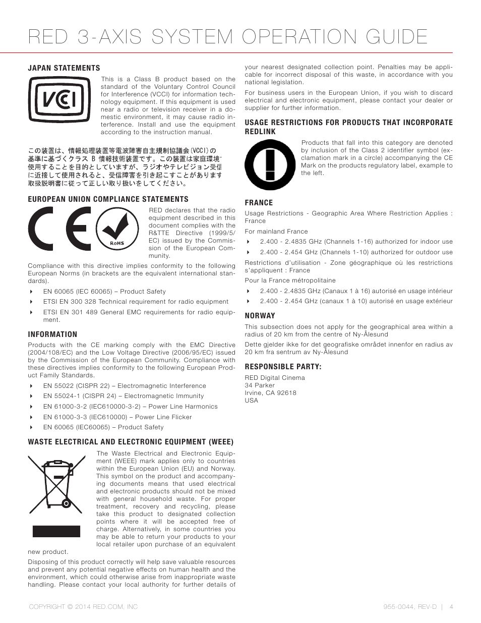 Red 3-axis system operation guide | RED 3-AXIS LENS CONTROL SYSTEM User Manual | Page 4 / 71