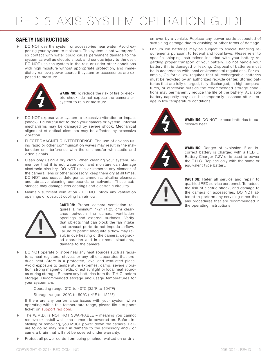 Safety instructions, Red 3-axis system operation guide | RED 3-AXIS LENS CONTROL SYSTEM User Manual | Page 5 / 71