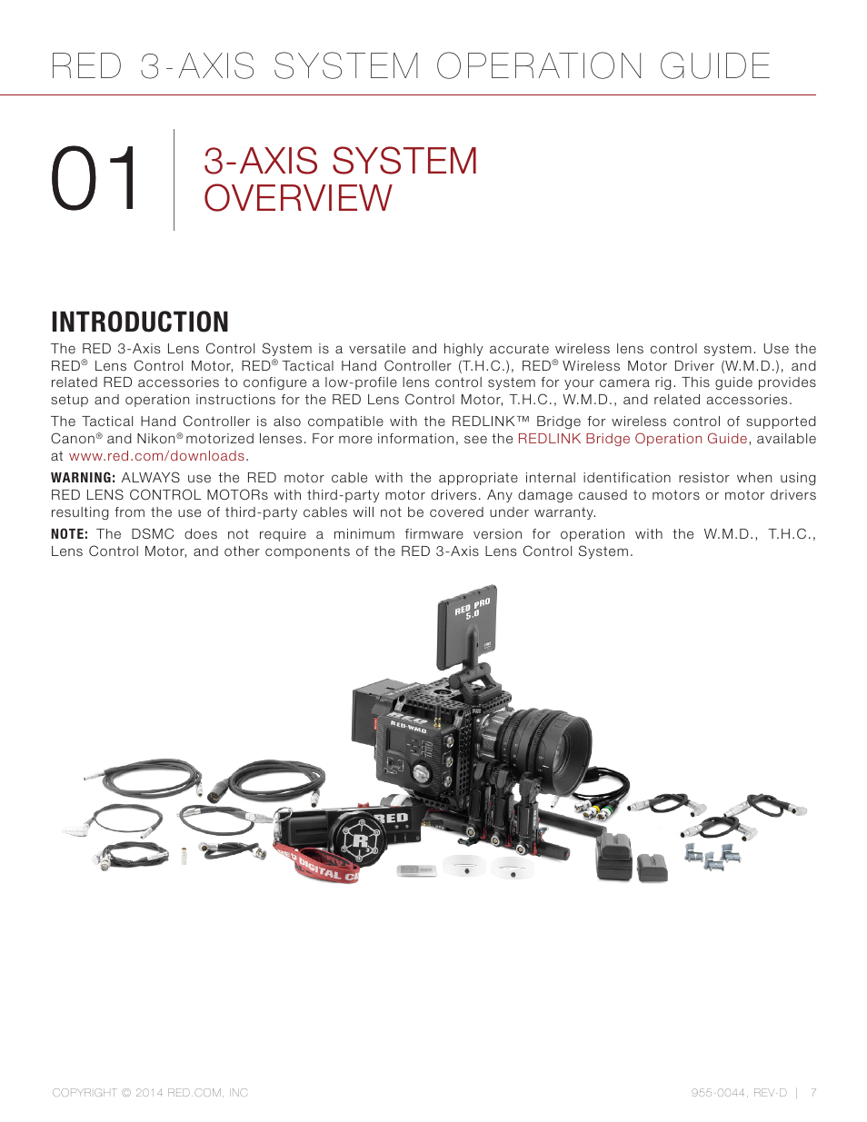 Axis system overview, Introduction, Introduction 7 | Red 3-axis system operation guide | RED 3-AXIS LENS CONTROL SYSTEM User Manual | Page 7 / 71
