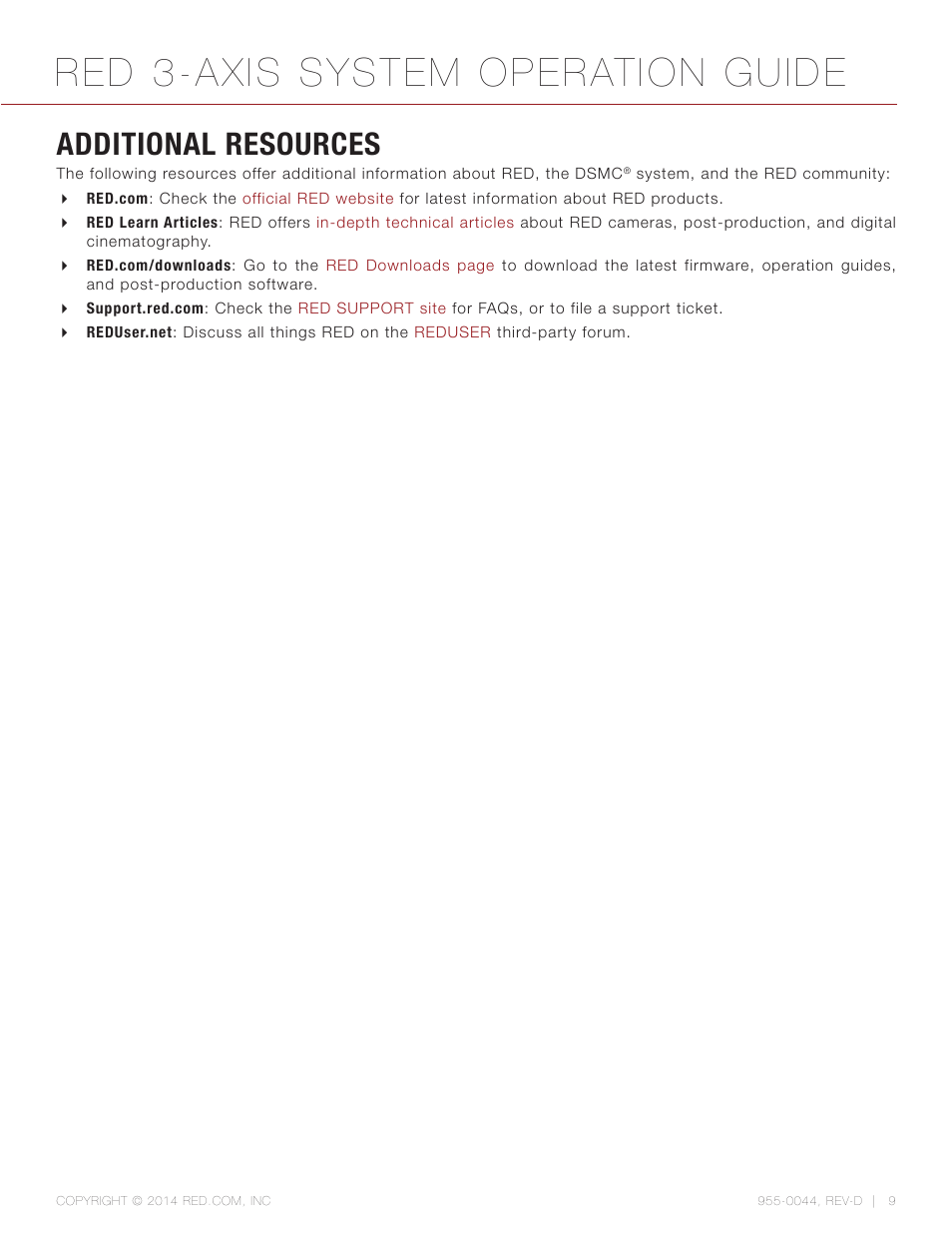 Additional resources, Red 3-axis system operation guide | RED 3-AXIS LENS CONTROL SYSTEM User Manual | Page 9 / 71