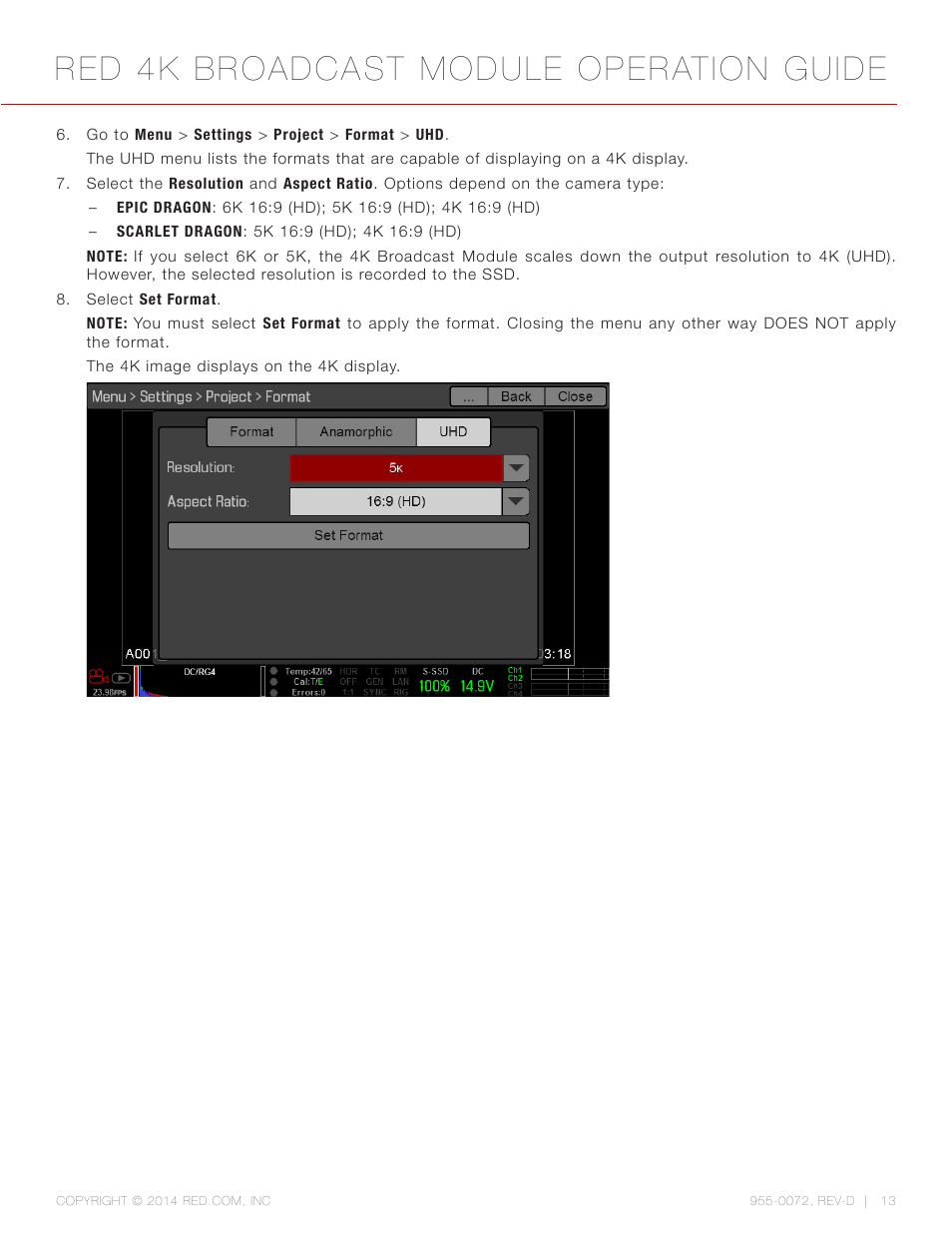 Red 4k broadcast module operation guide | RED 4K BROADCAST MODULE User Manual | Page 13 / 25