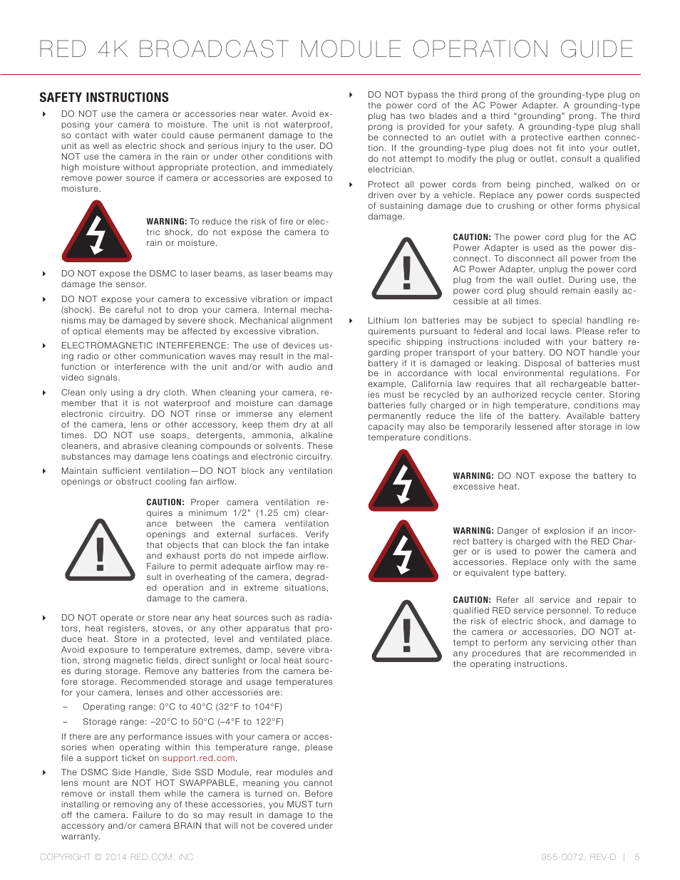 Safety instructions, Red 4k broadcast module operation guide | RED 4K BROADCAST MODULE User Manual | Page 5 / 25
